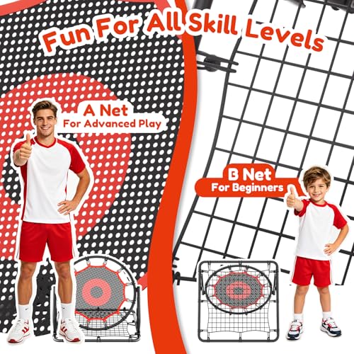 IE Sports Metal Ricochetball Game Set (Includes 2 Balls, Dual-Sided Net and Pump) Adjustable Portable Outdoor, Yard, Beach, Lawn & Camping Game - color: Red