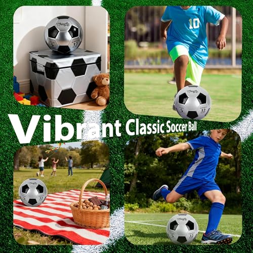 Soccer Ball Size 3 with Pump Needle, Size 3 Trainning Classic White Black Thicker PU Tight Weaved Suitable for Youth Boy League Game Trainning - color: Black+Silver