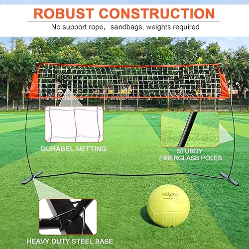 12FT/18FT Portable Volleyball Training Net for Hitting or Serving Drills, Outdoor & Indoor Freestanding Practice Net With Height Adjustable, Carry Bag - style: 12ft volleyball training net