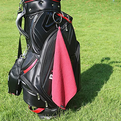 Handy Picks Microfiber Golf Towel (16" X 16") with Carabiner Clip, Waffle Pattern Golf Towel Hook and Loop Fastener - The Convenient Golf Cleaning Towel - color: Red