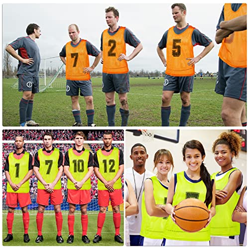 Vabean 24 Pack Nylon Mesh Scrimmage Team Practice Vests Pinnies Jerseys Train Vest for Adult Sport Basketball Soccer Football - color: Orange, Green