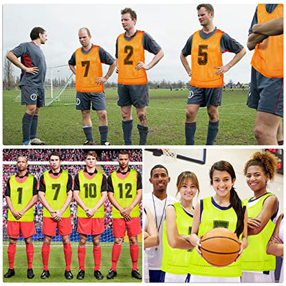 Vabean 24 Pack Nylon Mesh Scrimmage Team Practice Vests Pinnies Jerseys Train Vest for Adult Sport Basketball Soccer Football - color: Orange, Green