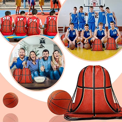 Grneric 14 Pcs Basketball Drawstring Bags Party Favor Goodie Bags Cinch Bag Sackpack for Sports Teams Birthday Supplies(Basketball)