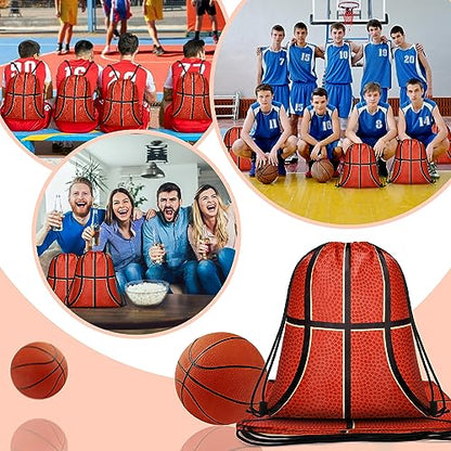 Grneric 14 Pcs Basketball Drawstring Bags Party Favor Goodie Bags Cinch Bag Sackpack for Sports Teams Birthday Supplies(Basketball)