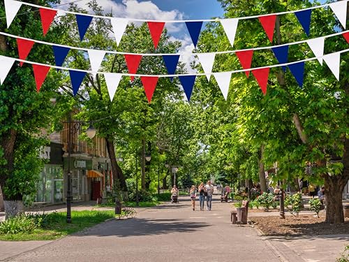 100 Feet Red Dark Blue & White Pennant Banner Flags String Hanging Red Dark Blue & White DIY Triangle Bunting Flags,Party Decorations for Grand Opening,Party Events,60 Pcs