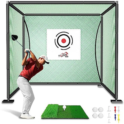 YUNIC Golf Driving Cage with Metal Frame - Choose Standard Hitting Target or Simulator Impact Screen - size: 10'(W) x10'(H) x10'(D), style: Green