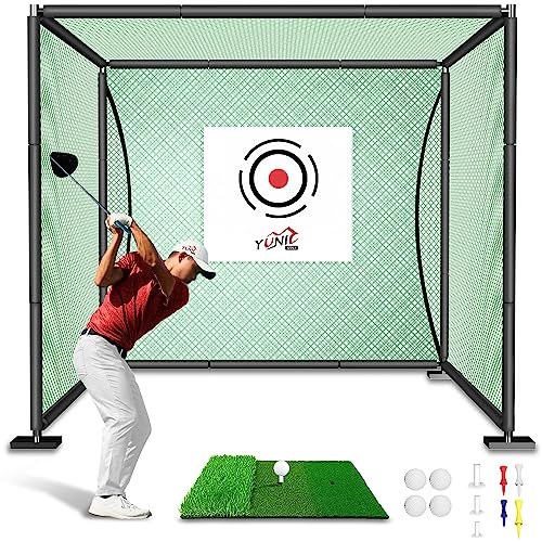 YUNIC Golf Driving Cage with Metal Frame - Choose Standard Hitting Target or Simulator Impact Screen - size: 8'(W) x8'(H) x8'(D), style: Green