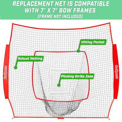 GoSports Replacement 7 x 7 ft Baseball Net - NET ONLY - Frame NOT Included - Choose Your Color - color: Red