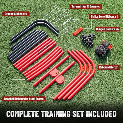 Durable Baseball Rebounder Net, 6x4 FT Pitchback Nets 5 Angles Simulate Grounder,Pop Fly,Line Drive,Softball Rebounders for Pitching,Fielding,Catching Solo Practice,Rebound Net with Strike Zone