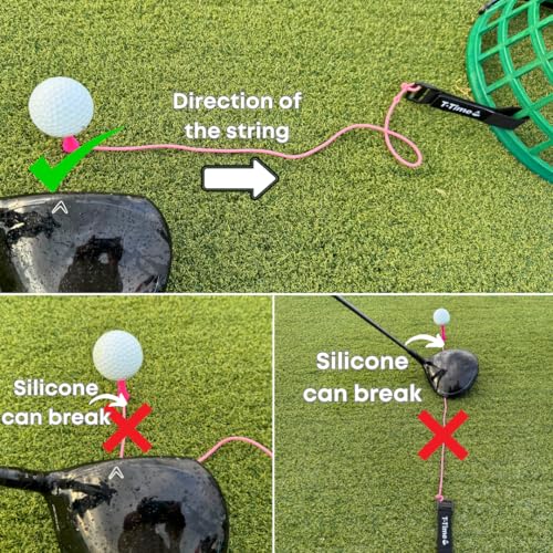T-Time® Golf Tee Anchor Leash & Tether – US Patented – Keeps Tees in Place for Driving Range and Simulator Practice. - color: 4 Straps + 18 Silicone Strings (6 Pink, 6 Green, 6 Grey)