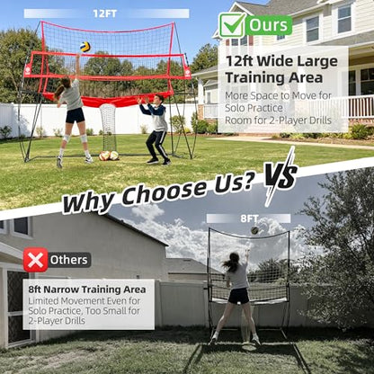 2-in-1 Volleyball Practice Net Station with Patented 5-Height (6'6'' to 8'), Heavy Duty Training System for Hitting Spiking Serving, Backyard Indoor Outdoor Trainer Equipment