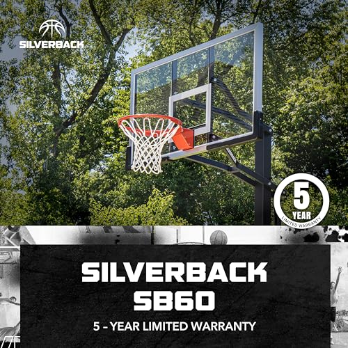 Silverback Height Adjustable In-Ground Basketball Hoop with Tempered Glass Backboard, Pro-Style Breakaway Rim & Backboard Pad