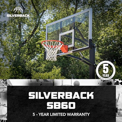 Silverback Height Adjustable In-Ground Basketball Hoop with Tempered Glass Backboard, Pro-Style Breakaway Rim & Backboard Pad