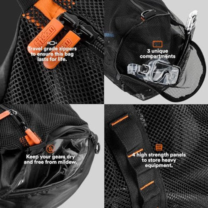 Fitdom 90L Large Mesh Duffle Bag for Scuba Dive or Snorkel Equipment. Best for Water Sports & Beach Activities like Swimming, Diving & Snorkeling. Perfect for Travel, Storage Swim Gym Gears & Balls