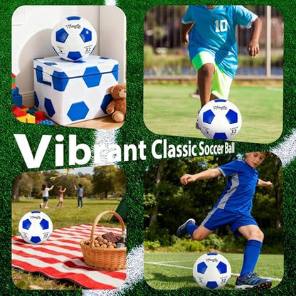 Soccer Ball Size 3 with Pump Needle, Size 3 Trainning Classic White Black Thicker PU Tight Weaved Suitable for Youth Boy League Game Trainning - color: White+Blue
