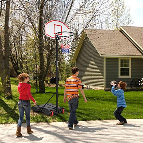 GYMAX Basketball Hoop, 7.1-8.1FT Adjustable Basketball System w/Shatterproof Backboard, Fillable Base, 2 Wheels & Nets, All Weather Portable Basketball Goal for Kids Teens Adults, Indoor Outdoor Gym
