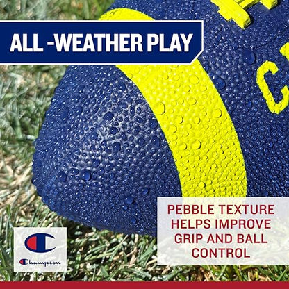 Champion Blitz Football, All-Weather Football, Enhanced Grip, Durable Rubber Cover and Molded Laces, for Outdoor Sports & Training, Includes 6 Ball Pump