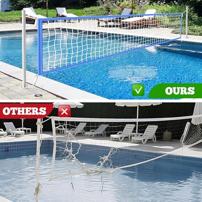 15 x 3FT Pool Volleyball Net with Light and Storage Bag,Adjustable Length 15ft-27ft Portable Pool Volleyball Net Replacement for Inground Pools,Light Up Pool Party Badminton Net for Backyard,Beach