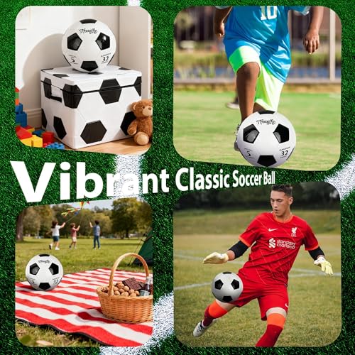 Soccer Ball Size 4 with Pump Needle Classic Thicker PU Tight Weaved Suitable for Youth Boy Girl League Game Trainning - color: White+Black