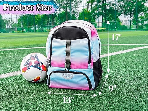 Youth Soccer Bag, Soccer Backpack for Football Volleyball Basketball, Backpack with Ball Compartment and Ball Holder - color: Pink