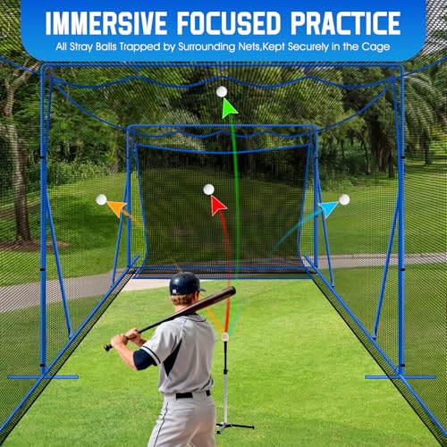 20ftx10ftx8ft Baseball Softball Cage with Hitting Net,Dual Sided 7-Ply Netting for Batting/Pitching/Fielding,Heavy-Duty Metal Frame and Windproof Ropes for Backyard Outdoor Indoor