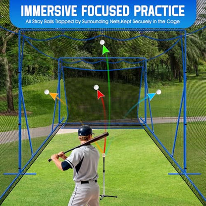 20ftx10ftx8ft Baseball Softball Cage with Hitting Net,Dual Sided 7-Ply Netting for Batting/Pitching/Fielding,Heavy-Duty Metal Frame and Windproof Ropes for Backyard Outdoor Indoor