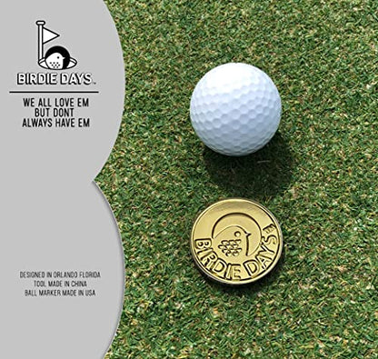 Ball Marker and Magnetic Divot Tool Gift Sets | Antique Silver or Brass Finish | 2 Markers | 1 Multi-Functional Golf Divot Repair | Bottle Opener | Groove Brush Cleaner | Premium Gift Box - color: Brass Set