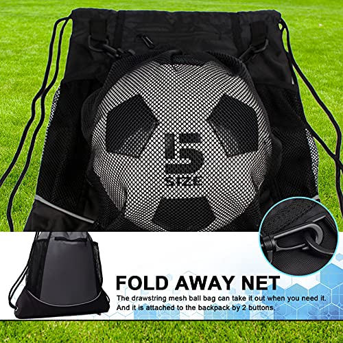 KAEGREEL Drawstring Soccer Bag Basketball Backpack for Kids Teens, Foldable Sports Bags Detachable Ball Mesh Bag for Gym Yoga Football Baseball - color: Grey