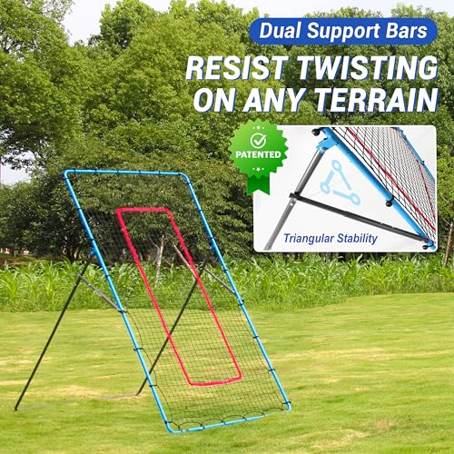 2-in-1 Volleyball Rebounder Net, Adjustable 7×4 ft to 4.5×4 ft Bounce Back Training Rebound Equipment with Angle Customization for Volleying, Bumping, Spiking Practice - color: Blue