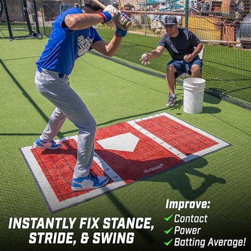 GoSports Baseball and Softball Hitting Mat with Batting Stance Alignment Guide - 6 x 4 ft