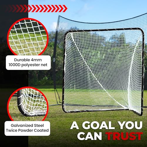 Velocity Official Size 6x6x7' Backyard Lacrosse Practice and Training Goal, Includes 4MM Lacrosse Net, for Youth, Kids, and Adults - color: Black Frame, style: White Net