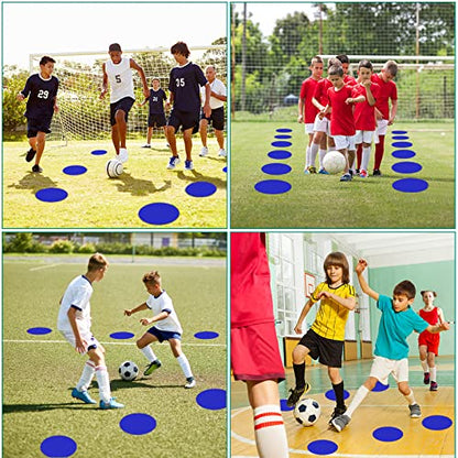 Poly Spots 4" or 9" Flat Cones Spot Markers for Gym/PE Training, Dance, 12/18/24 Pcs Non-Slip Rubber Floor Dots Flat Disc Markers for Soccer Basketball Sports Agility Drills, Classroom Activities - style: Blue 12 Pcs 9inch