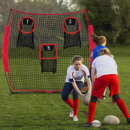 Football Throwing Net Quarterback: 8x8FT Quick Set Up 3 Target Toss Training Game for Backyard Field Teens Adults Practice Gifts - style: ‎Football Net 6X6 FT