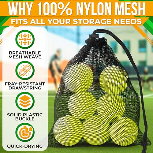 5Pcs Small Mesh Bags Drawstring Black Nylon – 11.8x7.48" Secure Cinch-Top, Mesh Bag for Tennis, Pickleball, Golf, Travel, Beach, Sports Equipment, and Mushroom Foraging – Quick-Dry and Tear-Resistant