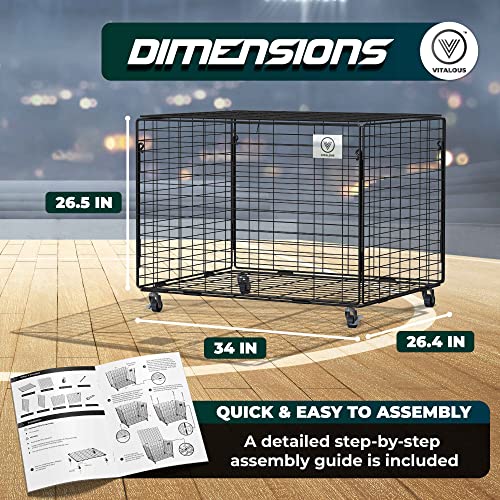 Ball Cart – Rolling Storage, Lockable Lid, Ball Cage for Garage or Gym, Sports Equipment Organizer, Multi Ball Storage, Metallic, Indoor and Outdoor