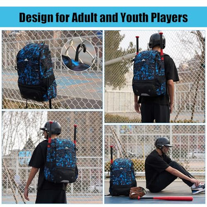 45L Youth Baseball Bat Bag, Softball Bag, Baseball Equipment Backpack Bag with Shoe Compartment - color: Blue