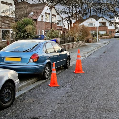 RoadHero 28 Inch 2 Pack Collapsible Traffic Safety Cones, Multi Purpose Pop-up Cones with Reflective Collar for Road Safety, Orange Cones for Driving Training, Parking Lots