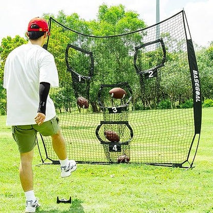 BaseGoal 8ft Football Nets with 4 Target Pockets for Improving Accuracy Throwing - style: Black