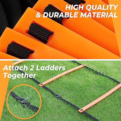 GHB Pro Agility Ladder Soccer Kick Trainer Set 20ft 12 Rung 60 Cones and 4 Stakes Speed Agility Football Training Equipment with Carrying Bag