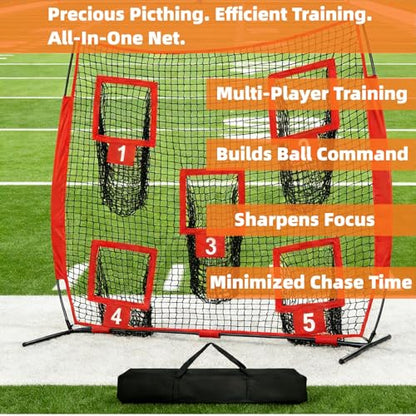 7×7ft Football Throwing Net with 5 Targets,UV-Resistant Football Training Net for Outdoor Great for Quarterback & Youth Practice Includes Carry Bag