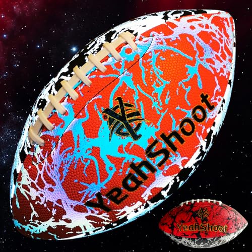 New Holographic Reflective Football Size 9-Glow in The Dark Premium American Football with Stunning Luminous Rugby Durable Grip, for Sports Fans - color: Black＆Red