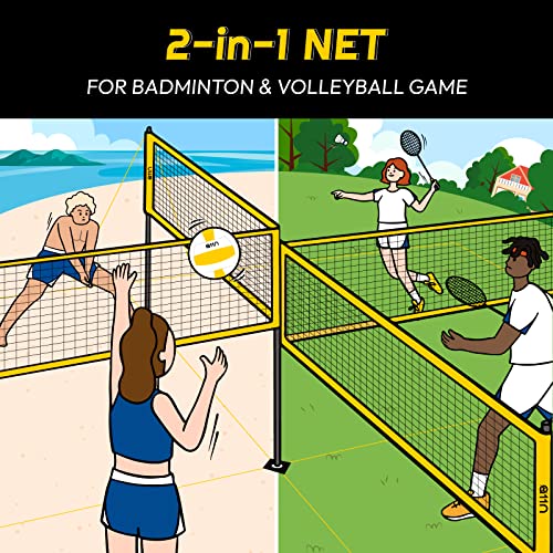 A11N 4-Way Volleyball and Badminton Net - Backyard & Beach Game Set for Adults and Kids