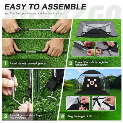 10x7FT Golf Net with Tri-Turf Mat, Indoor Outdoor Golf Hitting Net for Backyard Driving Chipping Training Swing, Ideal Golf Gifts for Men, Dad, Golfer
