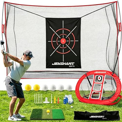 10x7ft Golf Practice Net with Chipping Target, Foldable Mat, 8 Tees & 6 Balls – All-in-One Golf Hitting Net for Backyard, Indoor Outdoor Use, Includes Carry Bag for Easy Storage