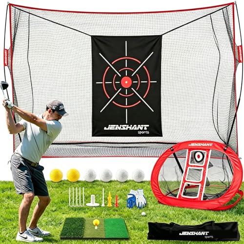 10x7ft Golf Practice Net with Chipping Target, Foldable Mat, 8 Tees & 6 Balls – All-in-One Golf Hitting Net for Backyard, Indoor Outdoor Use, Includes Carry Bag for Easy Storage