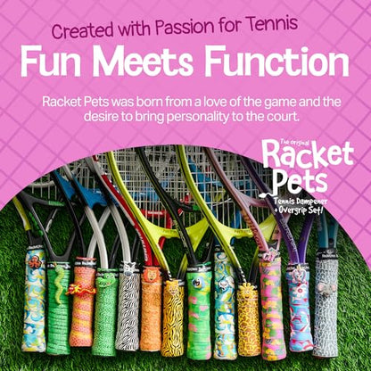 Racket Pets Kids Tennis Racket Dampener & Matching Overgrip Tape, Performance Shock Absorbing Dampener for Tennis Racket & Fun Animal Print Tennis Wrap Grip Tape - style: Unicorn