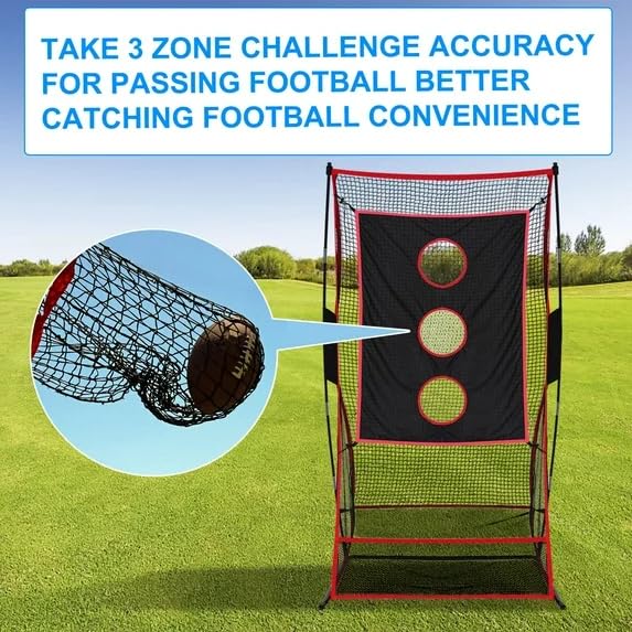 PGL Football Net for Throwing Accuracy - 3x6 ft Kicking Cage with 3-Hole Target Cloth - Heavy Duty Quarterback Training Equipment for Adults and Youth - Portable Backyard Trainer Aid with Carry Bag