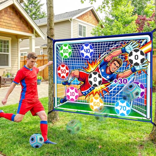 Soccer Ball Game Set for Kids Sticky Flannel Target with 2 Balls, Indoor Outdoor Backyard Shooting Toss Game, Sticky Soccer Ball Game Sports Toys Gift for Boys Girls 3-5 6-8 8-12 Year Old