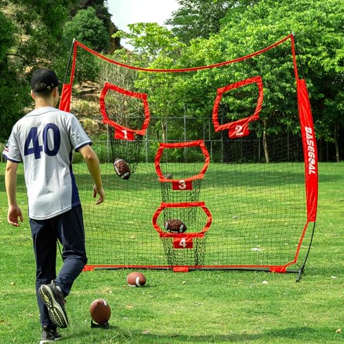 BaseGoal 8ft Football Nets with 4 Target Pockets for Improving Accuracy Throwing - style: Red