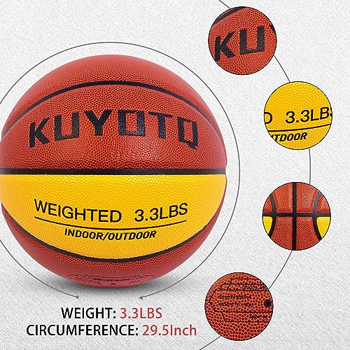 KUYOTQ 3LBS/3.3LBS/2.2LBS Weighted Heavy Training Basketball 29.5/28.5" in and Outdoor Improving Handling Dribbling Passing Rebounding Skill Composite Size 7/6 Weighted Training Basketball Equipment